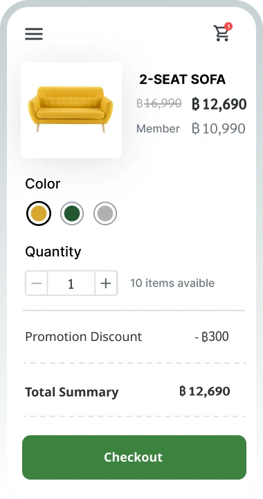 The product cards of e-commerce system display images, prices, and product information for creating websites using the website builder MakeWebEasy.